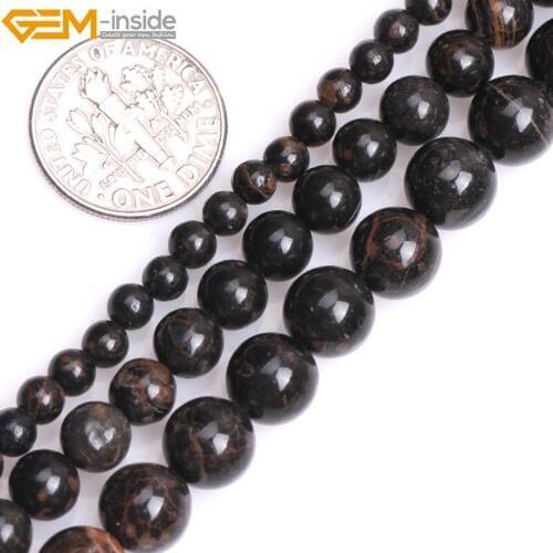 Gem-inside 4-8mm 15'' Natural Round Dark Brown Golded Black Obsidian Beads For Jewelry Making Bracelets For Women DIY Beads