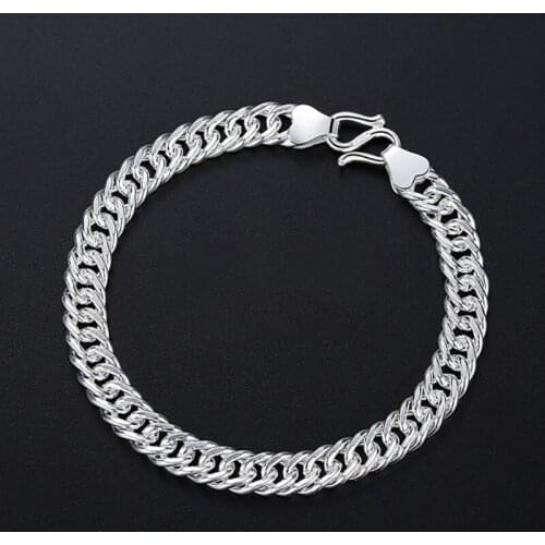Solid S999 Fine Silver Bracelet Boss Luck Bless Curb Chain Bracelet 7mm 8mm 9mmW