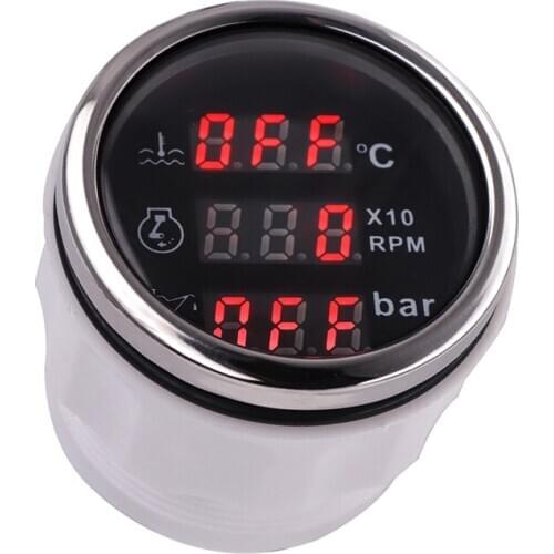 Digital Auto Tachometer Water Temp Oil Pressure 52mm 3 in 1 Multi-Function Gauge With Alarm 9-32V Fit For Motorcycle Boat Marine