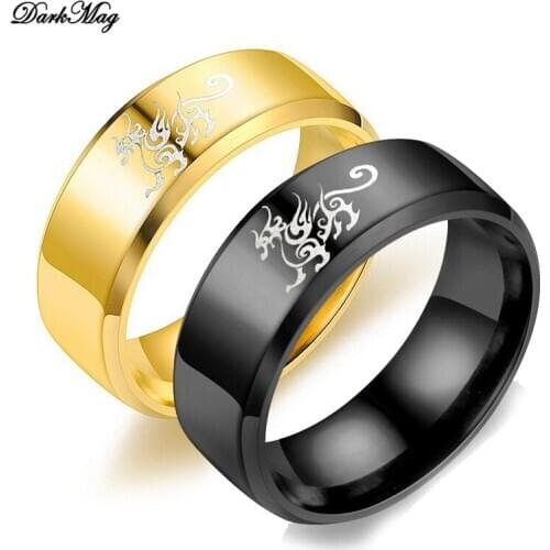 DarkMag Cool Chinese Dragon Ring for Men Personalized Engraving 8mm Black Stainless Steel Punk Male Anel Gift for Him