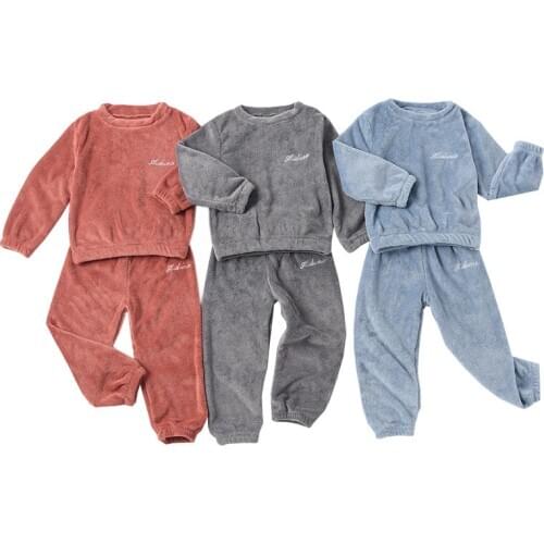 Childrens Underwear Set Winter Plus Velvet Wild Boys Girls Pajamas Warm Round Neck Long Sleeves Hood Home Service Baby Clothes