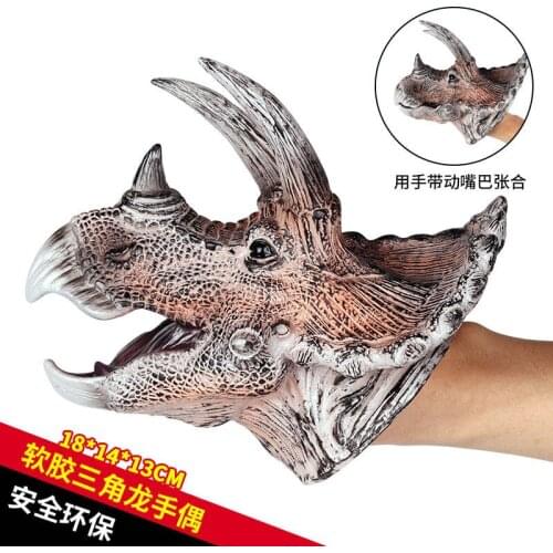 Jurassic World Dinosaurs Hand Puppet for Stories Soft Rubber Animal Head Hand Puppet Realistic Triceratops T-Rex Christmas Gifts