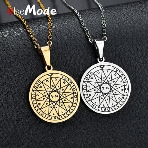 ELSEMOOD The Key Of Solomo Amulet Pendant Necklace Gold 316L Stainless Steel Fourth Mercury Seal Necklaces Women Jewelry