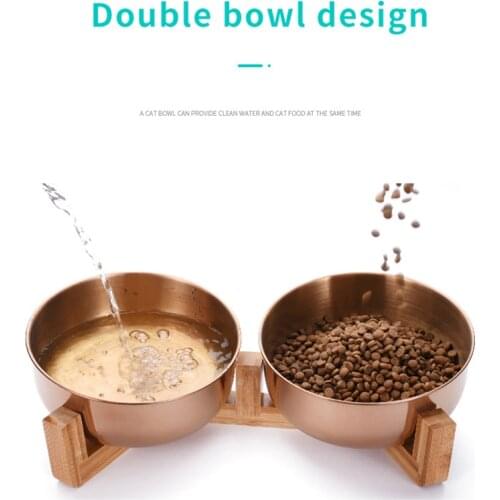Stainless Steel Cat Dog Bowl with Wood Stand Pet Food and Water Dish Bowl for Cat Dogs Food Feeding Feeder Puppy Feeder Supplies