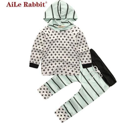 AiLe Rabbit Autumn Newborn Infant Baby Boys Sets Long Sleeve T-Shirt Pants 2 Pieces Cross Hoodies Cotton Home Clohtes k1