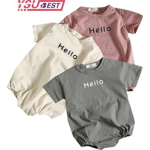 New Summer Baby Girls Boys Cotton Romper Korean Japan Hello Style Newborn Boys Girls Short Sleeve Jumpsuit Toddler Girl Romper