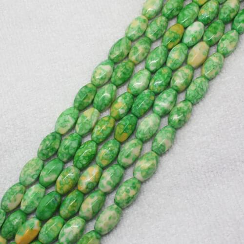 Mini. Order is $7! 8x14mm Green Snow jades stones Oval Eight surface drum bead DIY Jewelry Making Loose Beads 15"