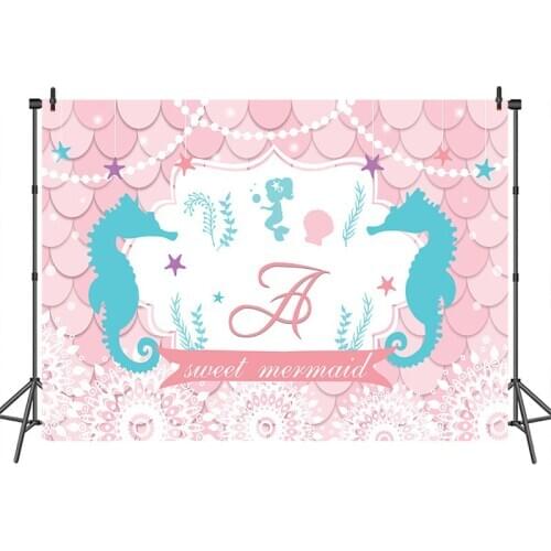 Neoback Baby Shower Backdrops Seahorse Mermaid Pink Photographic Background Pattern Custom Background for Photo