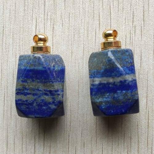 Fashion natural Lapis Lazuli perfume bottle polygon pendants for diy Necklace Jewelry Making Wholesale 2pcs/lot free shipping