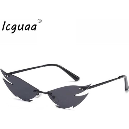 Fashion Wings Rimless Sunglasses Women Men Cat Eye Lens Alloy Metal Frame Luxury Sexy Party Leaves Sunglasses lunette de soleil