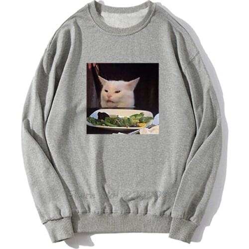 Dinner Table Cat Meme Funny Internet Yelling Confused Gift Black Men Hoodie Men Pullover Fleece Sweatshirts Harajuku Streetwear