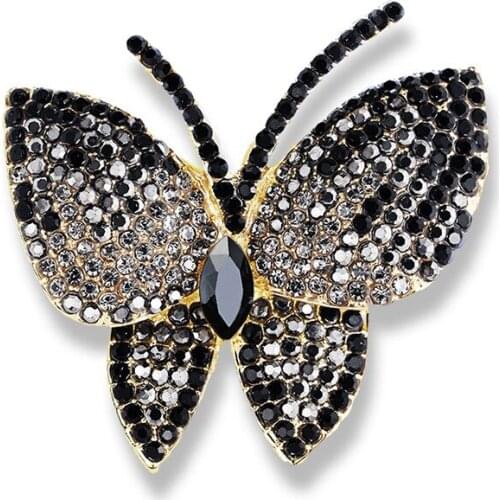 New Fashion Grey Rhinestone Butterfly Brooch Pin Ladies Fashion Banquet Pin Jewelry Clothes Accessories Scarf Clip Brooch