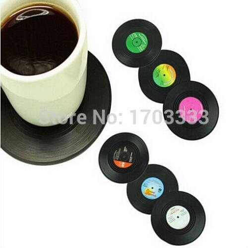 2016 New 6pcs/Set Spinning Retro Vinyl CD Record Drinks Coasters / Vinyl Coaster Cup Mat Free shipping