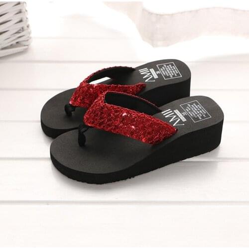 New Summer Sequined Slippers, Wedge Heel Flip Flops, Womens Home Slippers, Sandals And Slippers, Beach Slippers