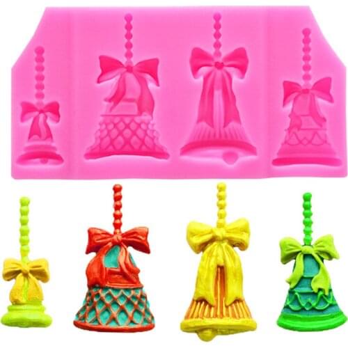 Food Grade 3D Christmas Bell Silicone Mold 4 Bells Cake Decorating Tool for hanging Candle Clay Mold Craft
