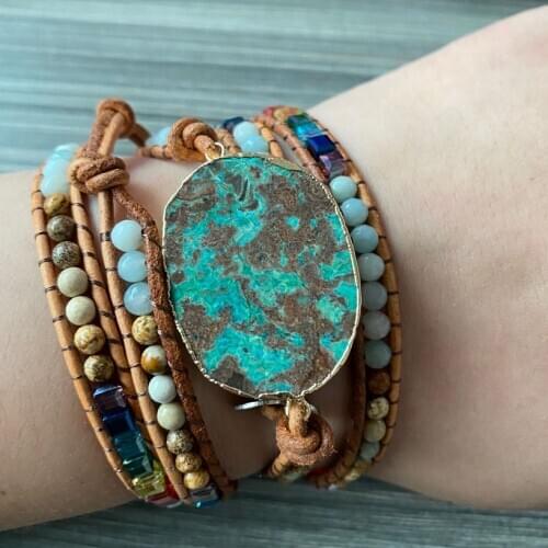 Handmade 7 Chakra Healing Crystal Weave Bracelet Irregular Shaped Quartz Natural Stone Multilayer Raibow Bracelets For Women