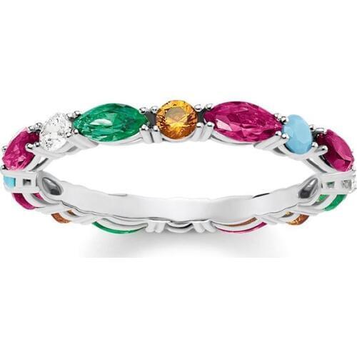 Silver Colorful Stones Royal Rings Bridal Sets Ring, 2019 European Trendy Thomas Style Ring Romantic Jewelry Good Gift for Women