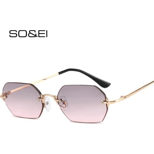 SO&EI Fashion Polygon Rimless Square Sunglasses Women Vintage Clear Ocean Lens Eyewear Men Shades UV400 Gray Pink Sun Glasses