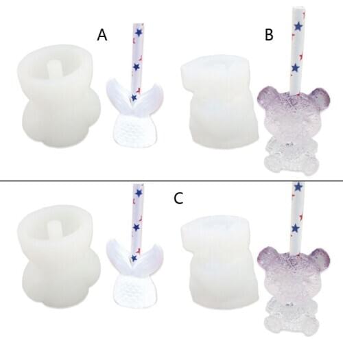 Bear Straw Topper Silicone Mold Fish Tails Silicone 8mm Straws Topper Molds Kit Crystal Mold Soap Making dropshipping