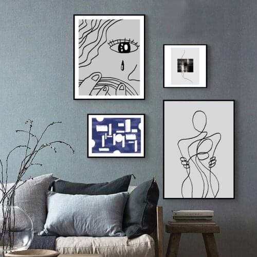 Modern Scandinavian Retro Simple Line Abstract Characters Wall Art Canvas Painting Poster And Print Wall Picture For Home Decor