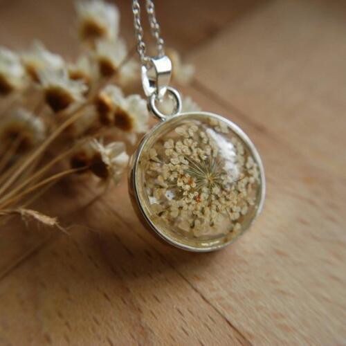 1PC 25MM Glass Locket Real Lace Dry Flower necklace,natural history specimen necklace Wishing Necklace Glass Cabochons Necklaces
