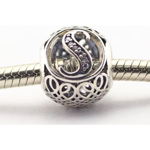 925 Sterling Silver Jewelry Fits Pandora Charms Bracelets Vintage S with Clear Cubic Zirconia Beads Free Shipping