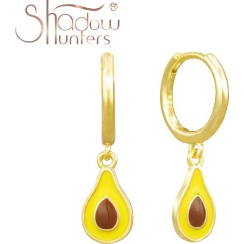 SHADOWHUNTERS Sterling 925 Silver Women Jewelry Avocado Enamel Drop Earrings Yellow Neon Huggies Palta Aretes Fruits Piercing