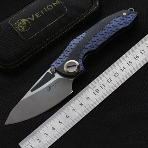 VENOM ARMOUR M390 steel Titanium CF Flipper folding knife outdoor camping hunting survival pocket fruit Tactical knives EDC tool