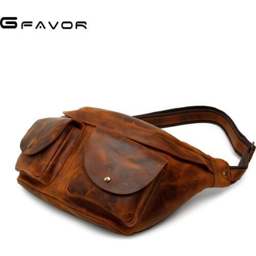 Hot arrival vintage genuine leather unisex multifunction cross body shoulder Fanny chest pack bag for men