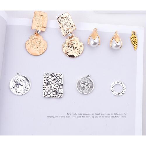 Vintage style 30pcs/lot geometry rounds/square/head portrait shape alloy floating locket charms diy jewelry earring pendants