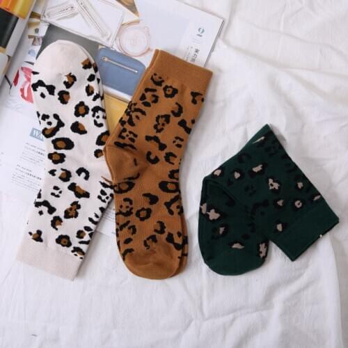 Japanese Vintage Leopard Ankle Socks Women College Style Trendy Short Socks Streetwear Leopard Jacquard Cotton Socks Sokken