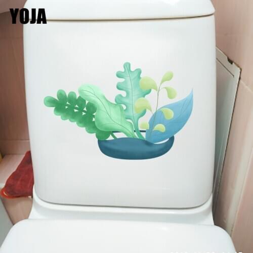 YOJA 21.6*14.1CM Hand Painted Noise Green Leaves Wall Decor Home Room Toilet Sticker T1-1062