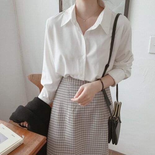 Shirt Womens Autumn 2020 Spring New Style Chiffon Shirt Womens Blouse Style White Long Sleeve Blusas Femininas Elegante 89D
