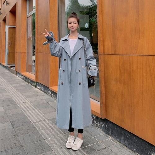Womens Windbreaker Spring Long Casual Jacket 100% Cotton Retro Loose Big Size Autumn Wear A Belt Cloak Lapel Female Trench Coat
