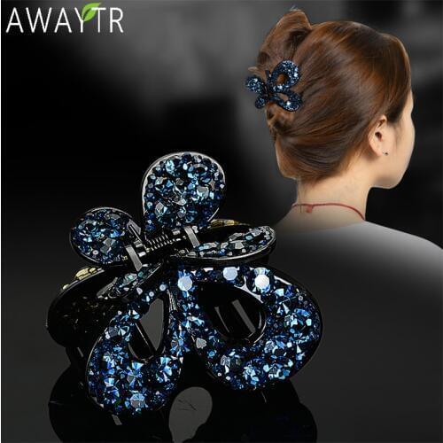 AWAYTR Women Crystal Hair Claw Vintage Butterfly Hairpin Heandband Crab Clip Shiny Rhinestone Bow Hair Clips Hair Accessories