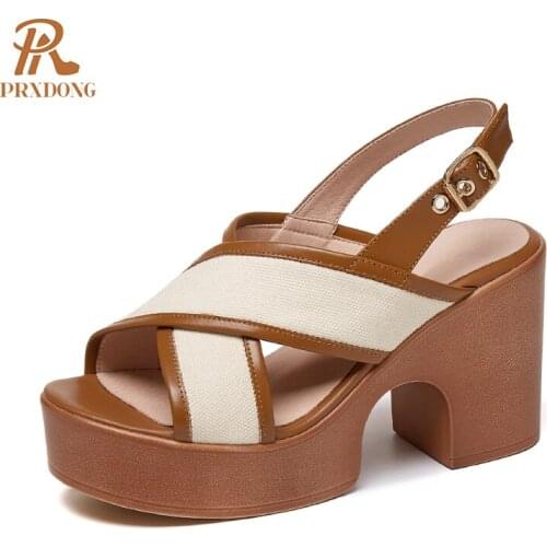 2021 New Fashion Rome Sandals Women Square High Heels Platform Dress Party Wedding Shoes Summer Buckle Ladies Gladiator Sandals