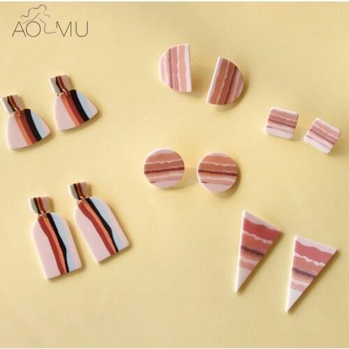AOMU 2020 New Summer Pink Colorful Acrylic Geometric Square circle Triangle Lines Studs Earrings for Women Girls Party Jewelry