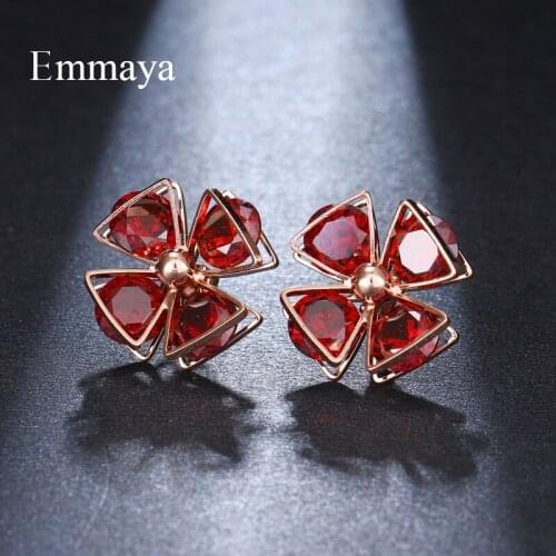 EMMAYA High Quality Flower Shape Cubic Zircon Earrings for Women Ladies Girls CZ Crystals Stud Earrings Jewelry