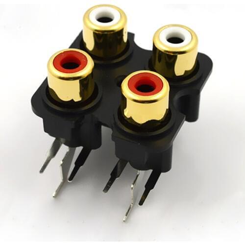 100pcs AV RCA Connector Gold-plated 4-Core Conjoined Plug AV4-7 White Red Video Socket TV Audio Connector