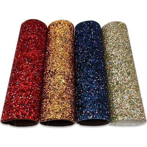 135x30cm Colorful Sequins Multicolored Chunky Glitter Faux Leather Fabric Sheet for Making Hair Bow/Shoe/Bag/DIY Accessories