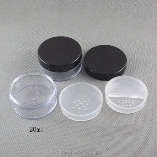 20ML 30pcs/lot Empty Loose Powder Jar with Black Cap, Plastic DIY Cosmetic Powder Case with Rotating Sifter, Eleagnt Makeup Tool
