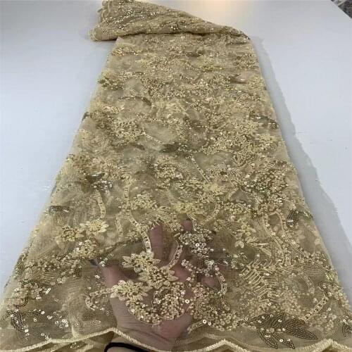 2021 High Quality French Tulle African Lace Fabric Sequins Embroidered Nigerian Lace Fabrics For Wowen Dress Sewing A22-73