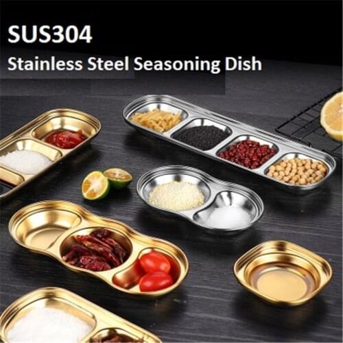 304 Stainless Steel Seasoning Plate Sauce Divided Grid Plate Restaurant Golden Multi Grid