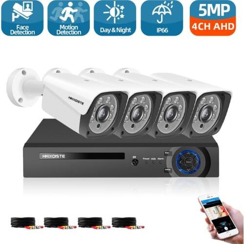 4CH CCTV HDMI DVR 4PCS 1080P 5MP AHD Camera Kit Outdoor Weatherproof Home Security System Video Surveillance Kit HD Lens Set