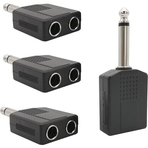 4Pcs 1/4Inch Mono Audio Connector Double 1/4" 6.35mm Female Jack to 6.35 Male Plug Mono Headphone Microphone Splitter Converter