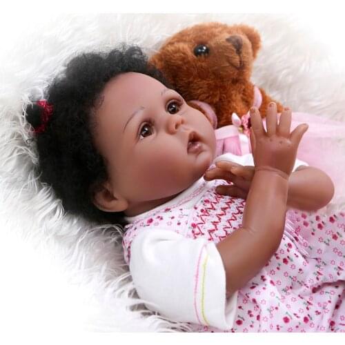55cm Realistic Doll Soft Body Vinyl Toddler Babies Lifelike African Girl Toys 97BC