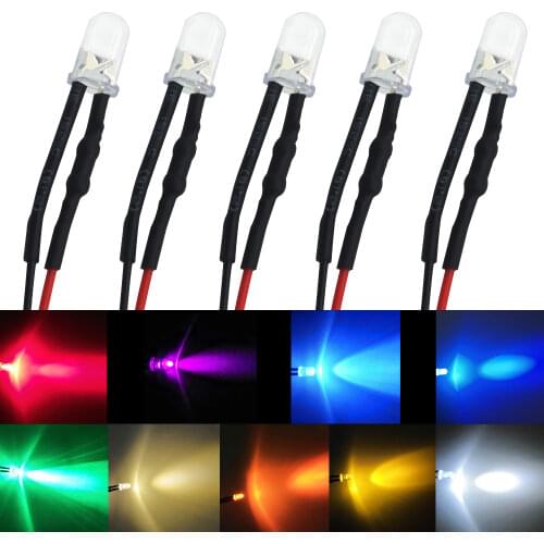 5X F5 5mm Round 20cm Pre Wired DC 12V LED Lamp Light Bulb White Red Blue Green Yellow White Warm White Diode Emitting Diodes LED
