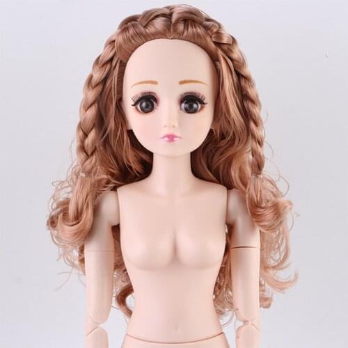 60cm Braid Doll Naked Body Beautiful Doll Head 22 Moveable Joints 3D Real Big Eyes Female Figure Body DIY Hair for Dolls