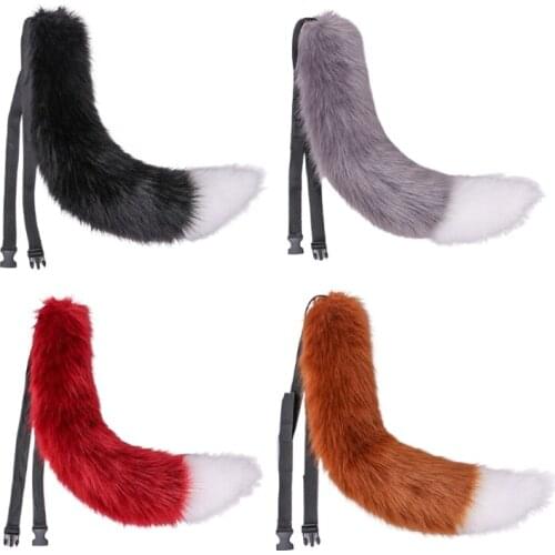 70cm Contrast Color Faux Fur Animal Bendable Tail Novelty Simulation Foxtail for Adult Kids Furry Wolf Cosplay Costume