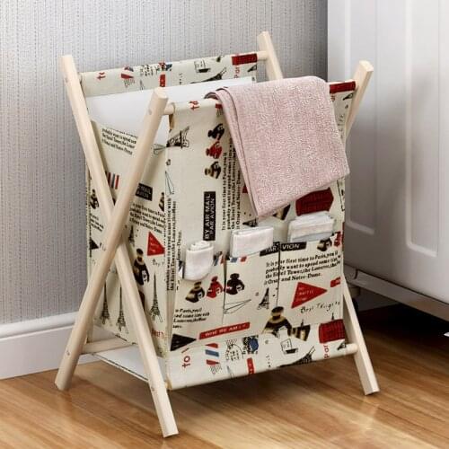 Wooden Durable High Capacity Storage Basket Portable Foldable Laundry Hampers Thick Cotton Linen Baby Toys Dirty Clothes Basket